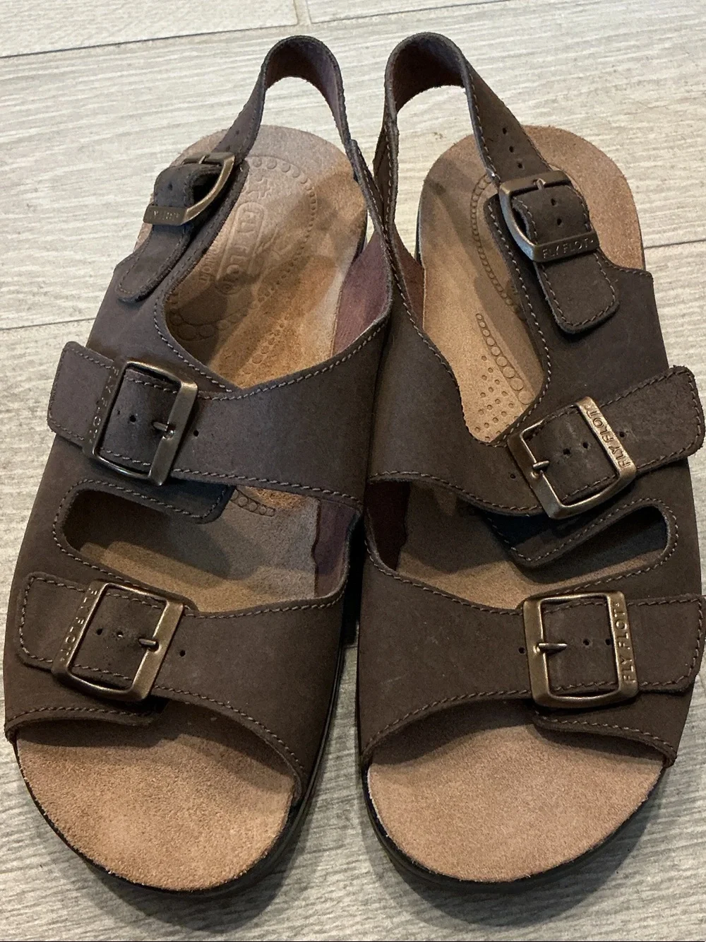 Fly Flot Italian Comfort Brown Buckle Strap Sandals -Everyday Support EU44 US 11